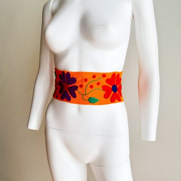 Vintage Mexican Embroidered Floral Belt M/L - Picture 3 of 7